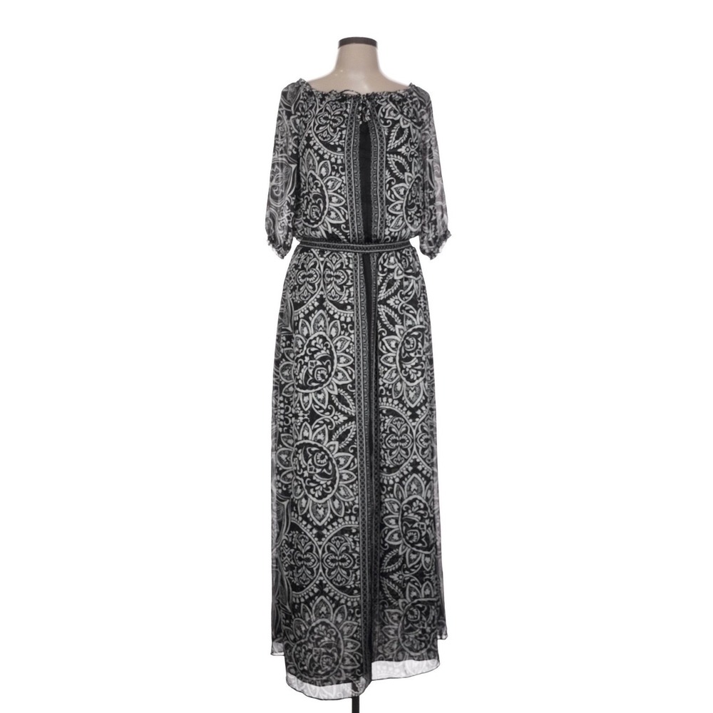 White House Black Market Black White Paisley Maxi Dress Size 10 Boho Floral